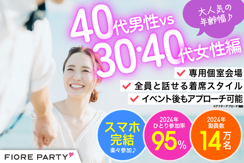 「大阪府/梅田/大阪駅前第3ビル個室会場」【40代男性ＶＳ30代40代女性編】個室婚活パーティー～真剣な出会い～